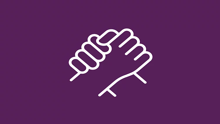 L'icône FES représente deux mains entrelacées (une poignée de main) sur un fond violet.